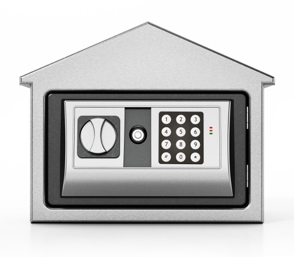 bank building shaped steel safe isolated