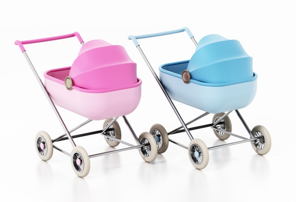 pink and blue retro baby strollers