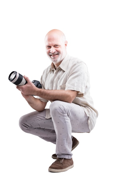 crouched down professional expert photographer