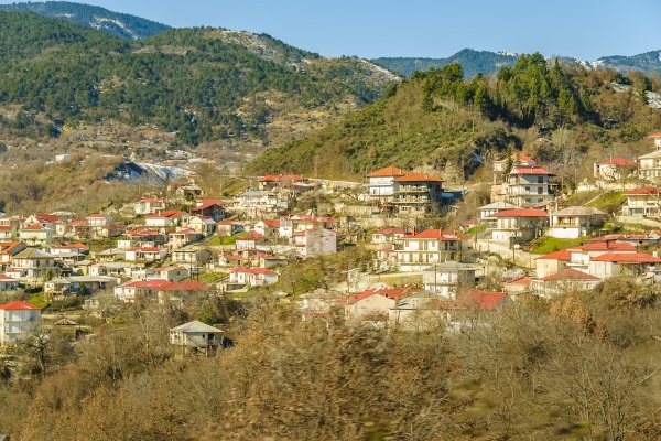 town over mountains greece