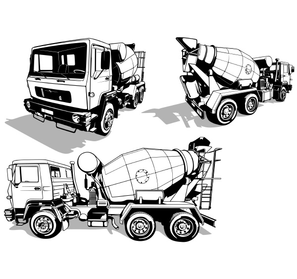 set of drawings with concrete mixer