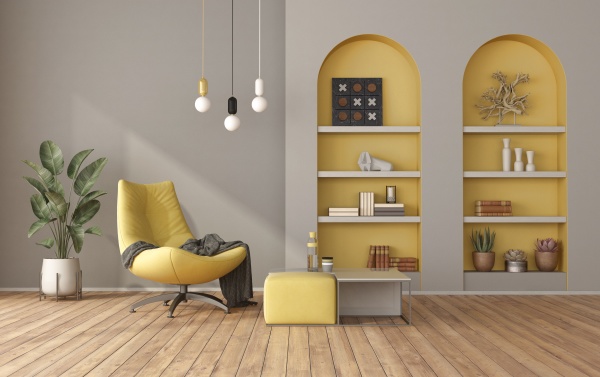 yellow and gray modern living room