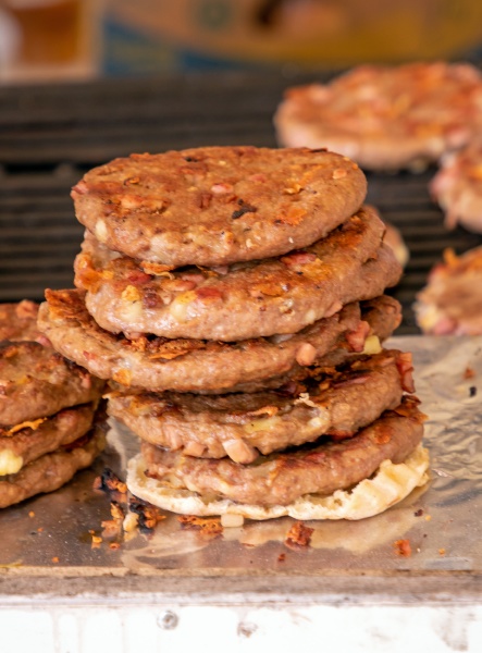 stack of grilled meat hamburgers