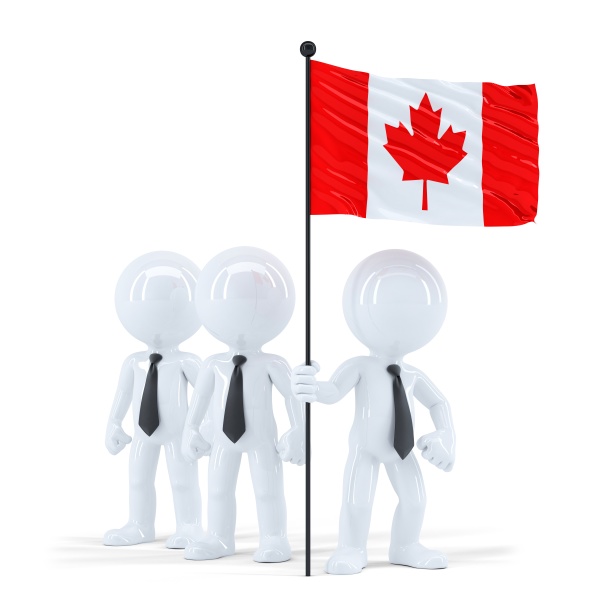 business team holding flag of canada