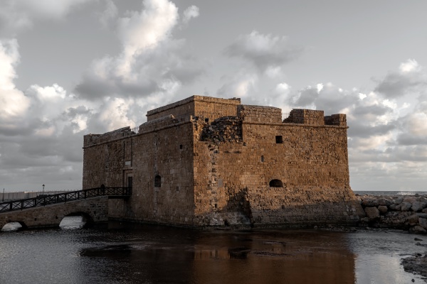medieval paphos castle and mediterranean sea
