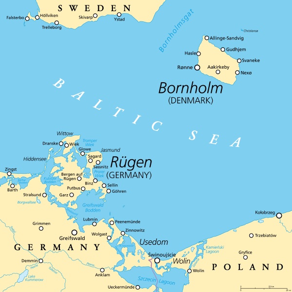 Political map of Danish island Bornholm and German - Stock image ...