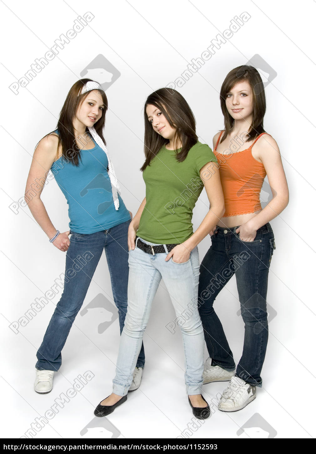 Three Teen Girls On White Background Stock Photo 1152593 Panthermedia Stock Agency