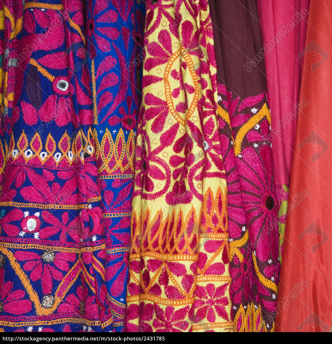 Red Sari Fabric Closeup Detail Stock Photo, Picture and Royalty