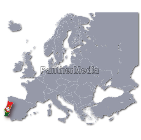 Europe Map, Portugal With Flag Stock Photo, Royalty-Free