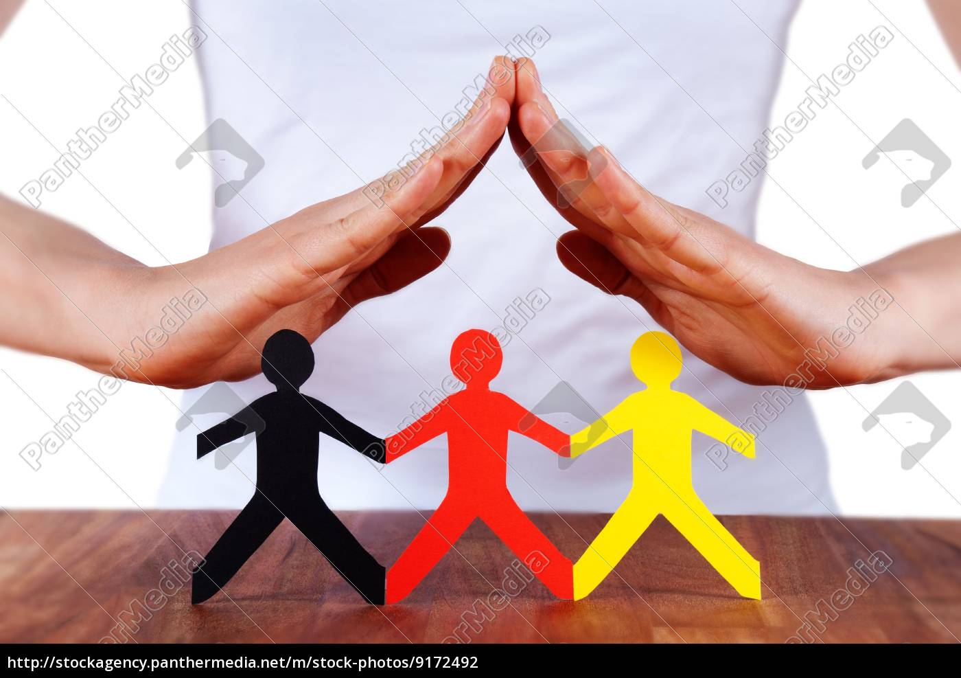 Hands Protecting Colorful Paper Chain People Royalty Free Photo 9172492 Panthermedia Stock Agency