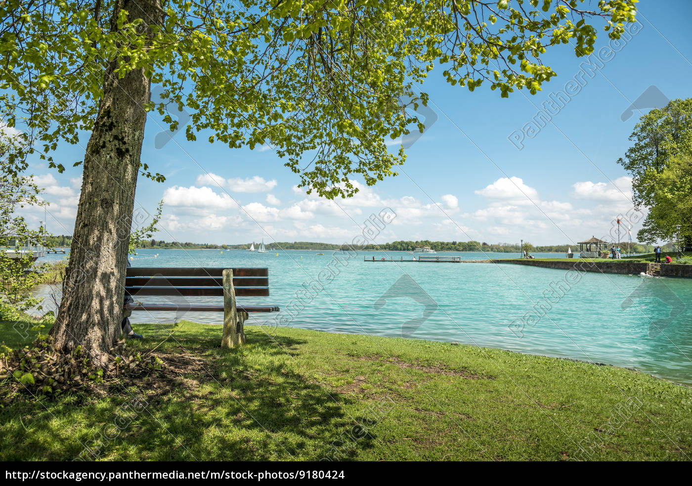 Lake Chiemsee With Tree And Bench Royalty Free Photo Panthermedia Stock Agency