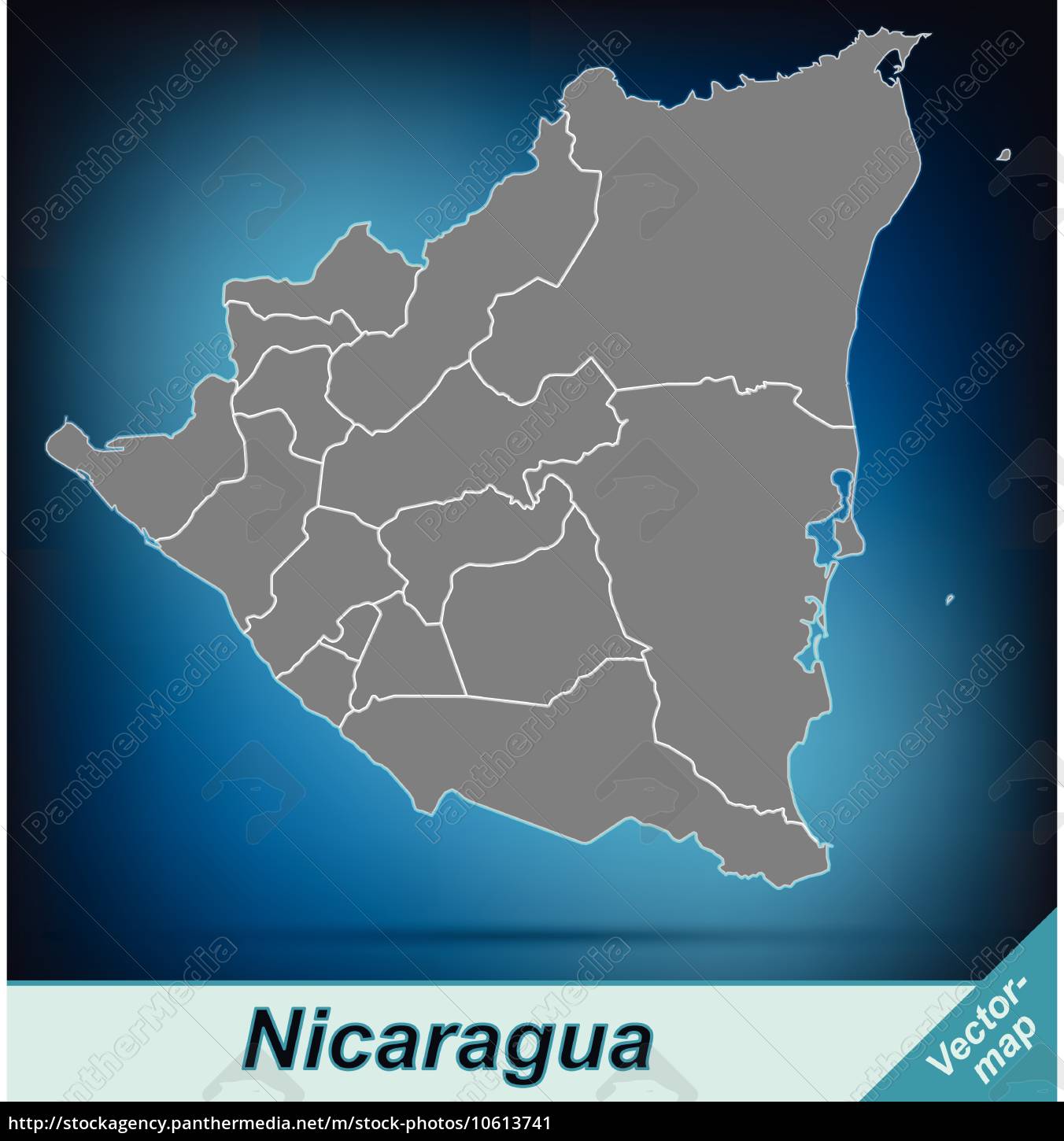 border map of nicaragua with borders in bright gray - Stock Photo ...