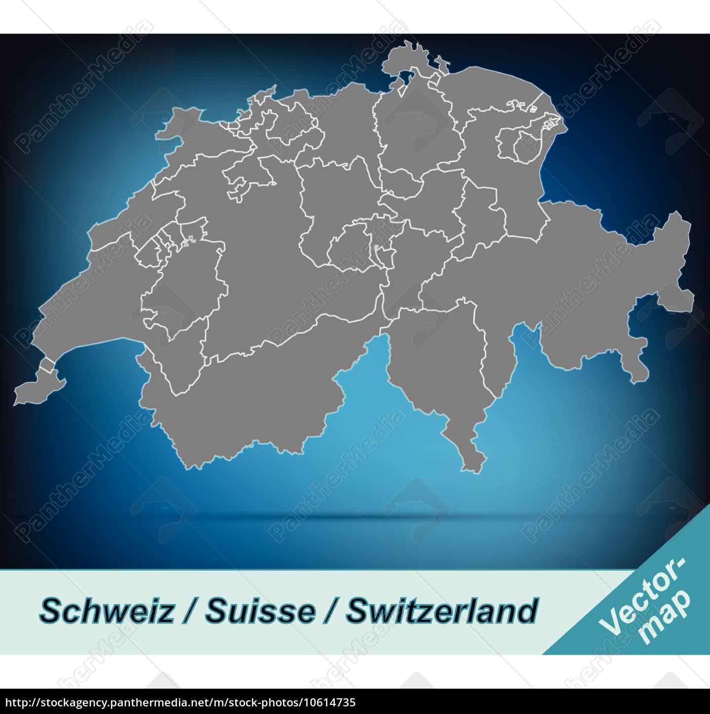 Border Map Of Switzerland With Borders In Bright Grey - Royalty Free 