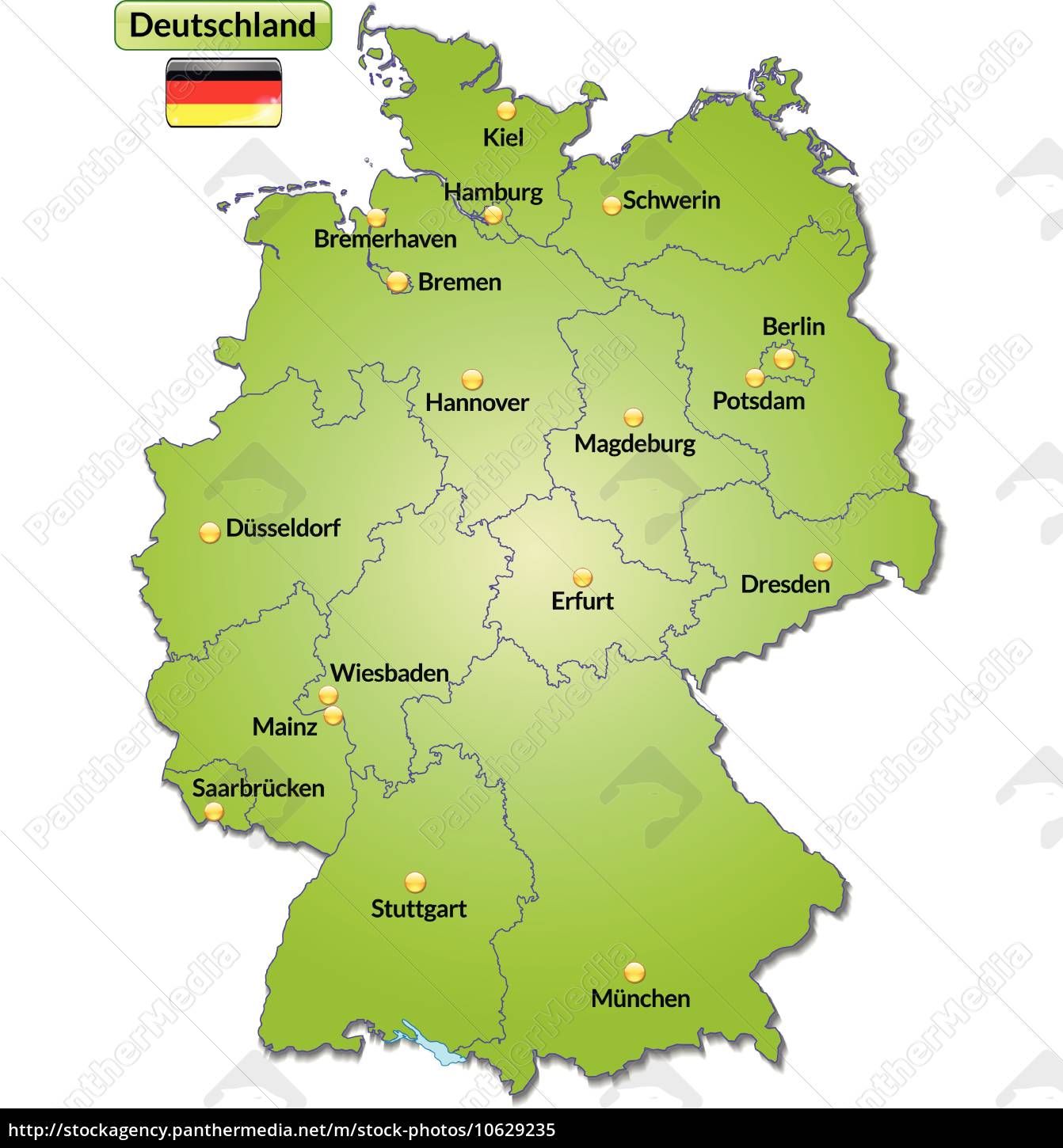 kort over tyskland map Map Of Germany With Capitals In Green Stock Photo 10629235 Panthermedia Stock Agency kort over tyskland map