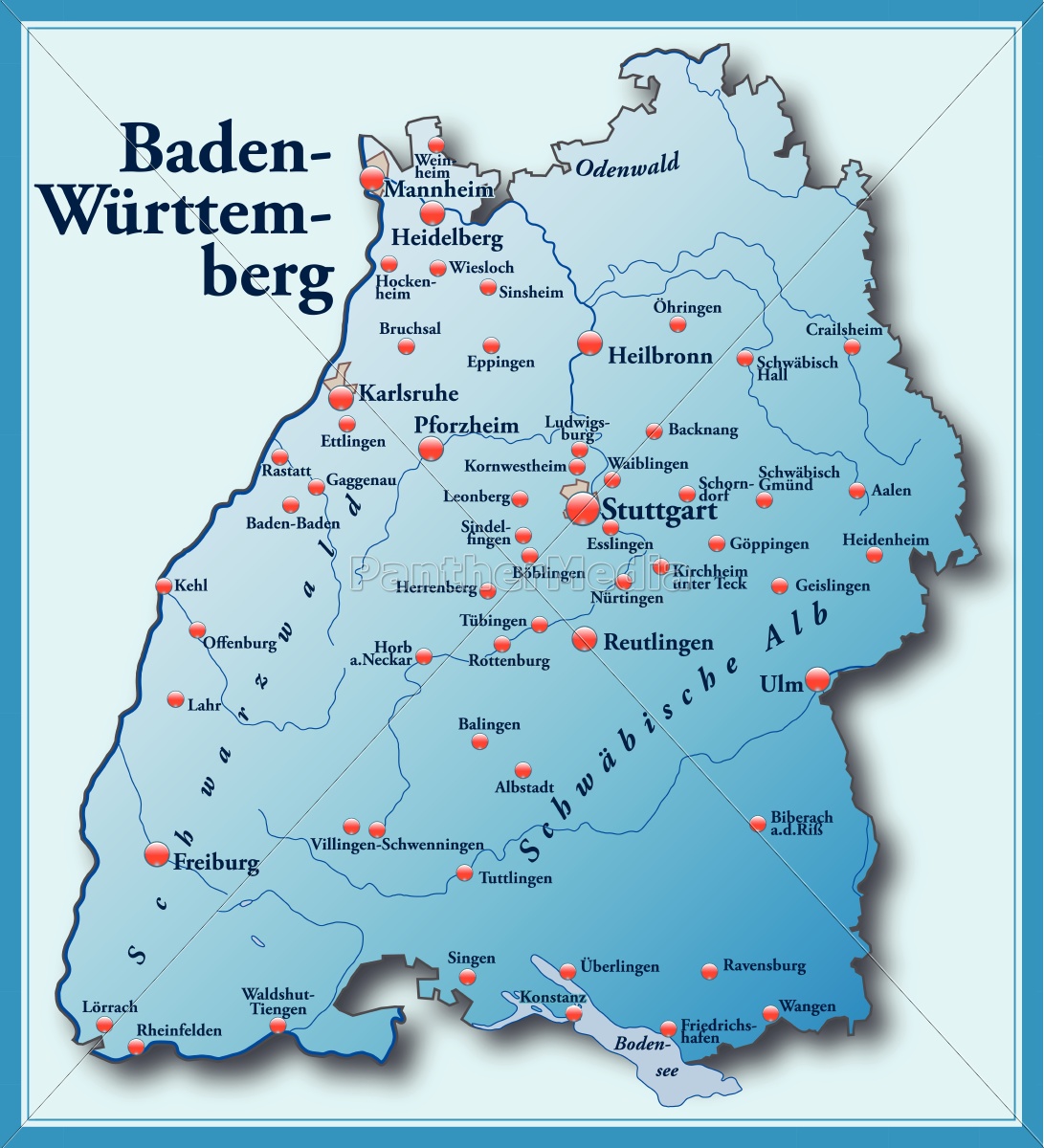 Map of Baden-Wuerttemberg as overview map in blue - Royalty free image
