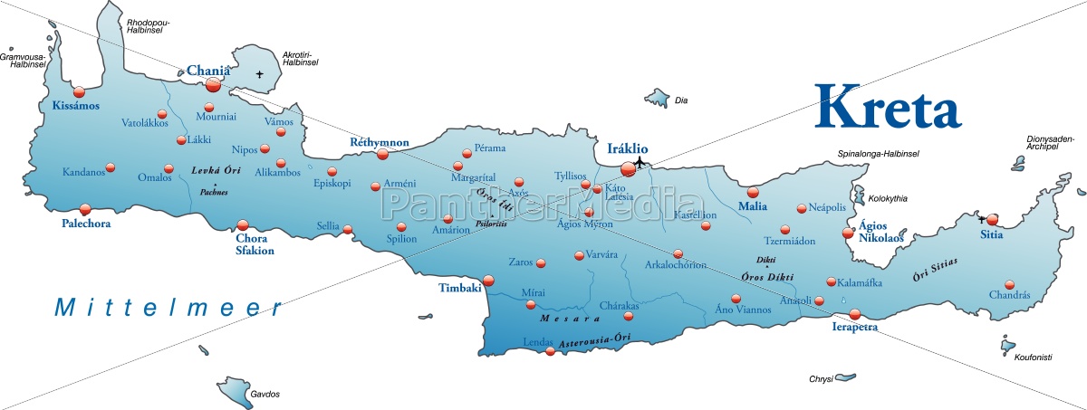 map of crete as an overview map in blue - Royalty free image