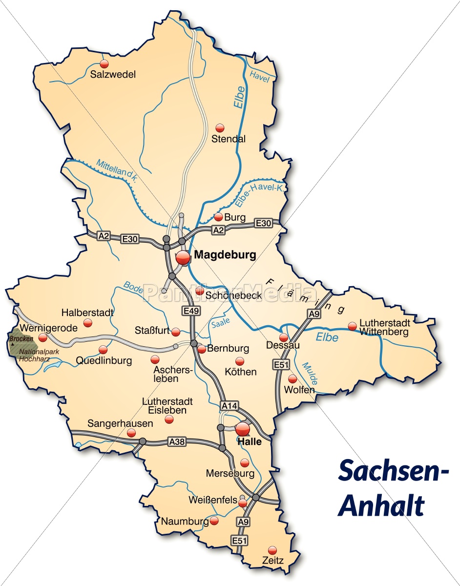 Map Of Saxony Anhalt With Transport Network In Pastel Stock Photo   ~map Of Saxony Anhalt With Transport 10641091 High 