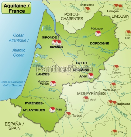 Environmental map of Aquitaine with borders in - Royalty free image ...