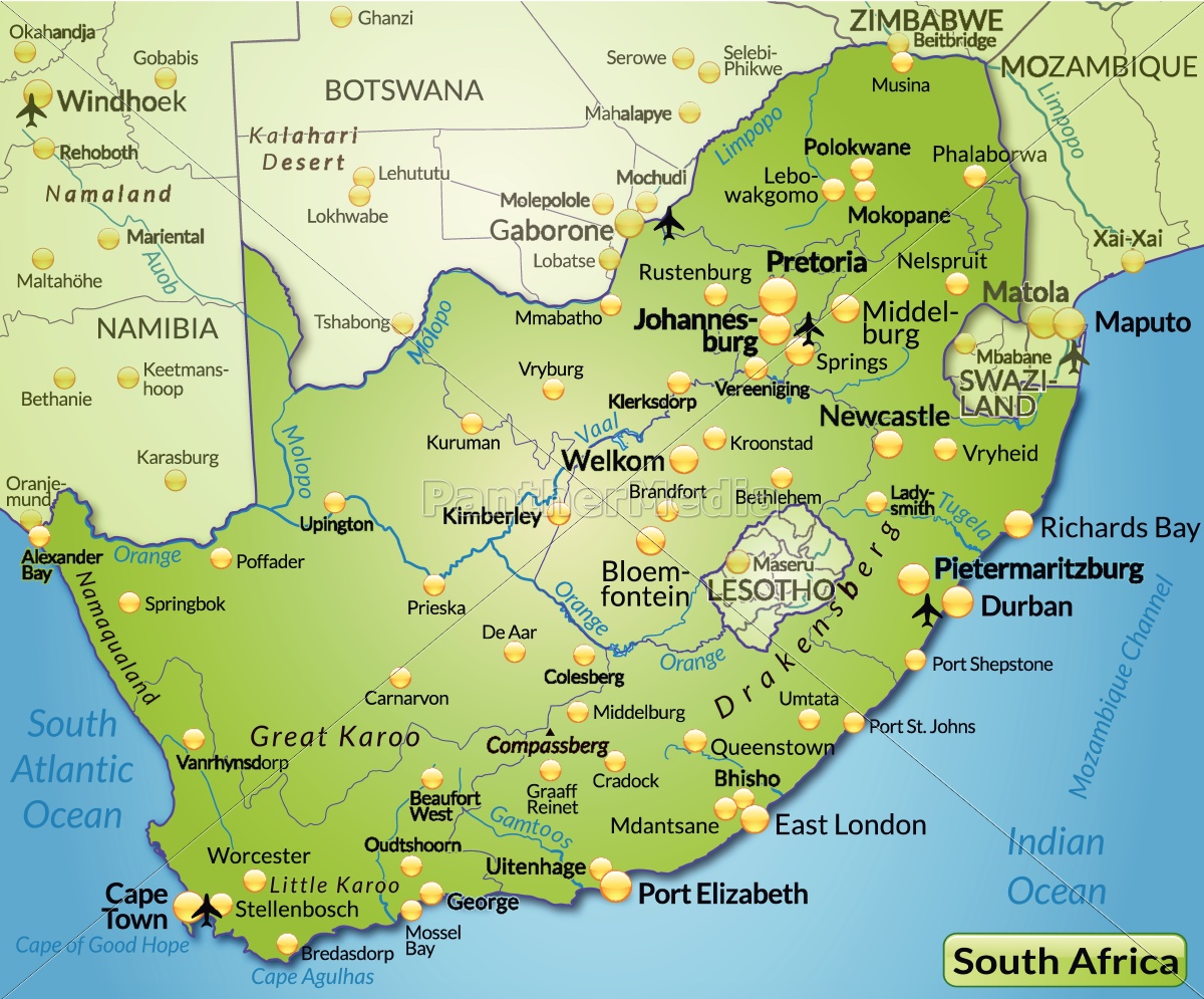 sydafrika kort Map Of South Africa As An Overview Map In Green Stock Photo 10655261 Panthermedia Stock Agency sydafrika kort