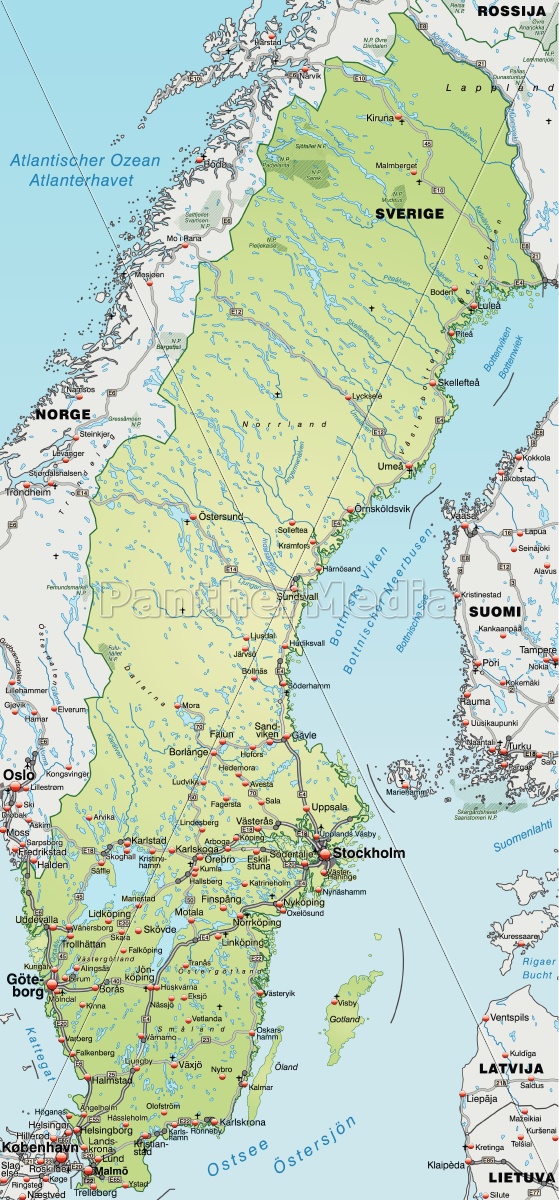 map of sweden with transport network in pastelgrün - Royalty free image