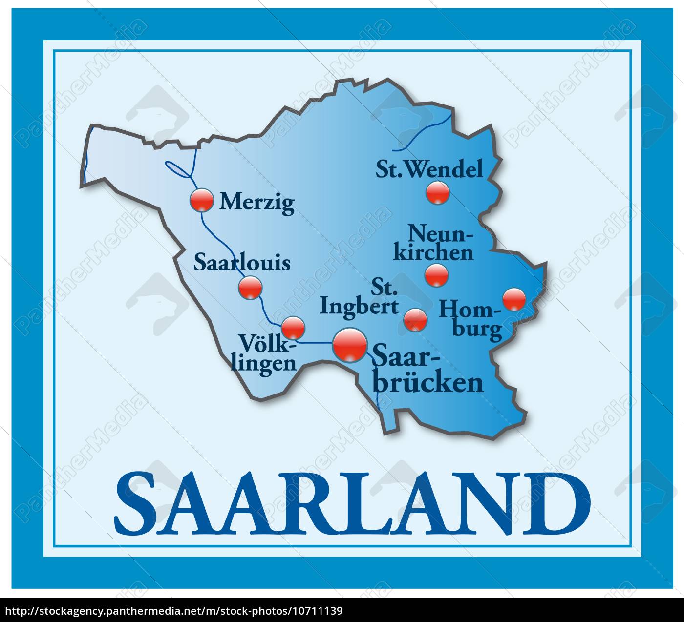 Map Of Saarland As An Overview Map In Blue - Stock Photo #10711139 ...