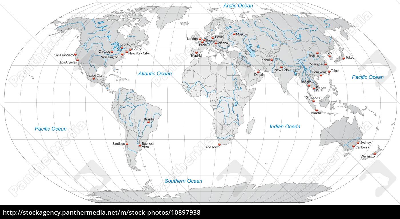 map of world with capital cities in gray - Royalty free image ...