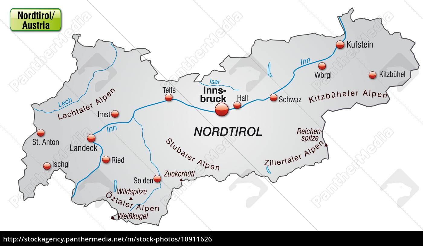 Map of tyrol as overview map in grey - Stock image #10911626 ...