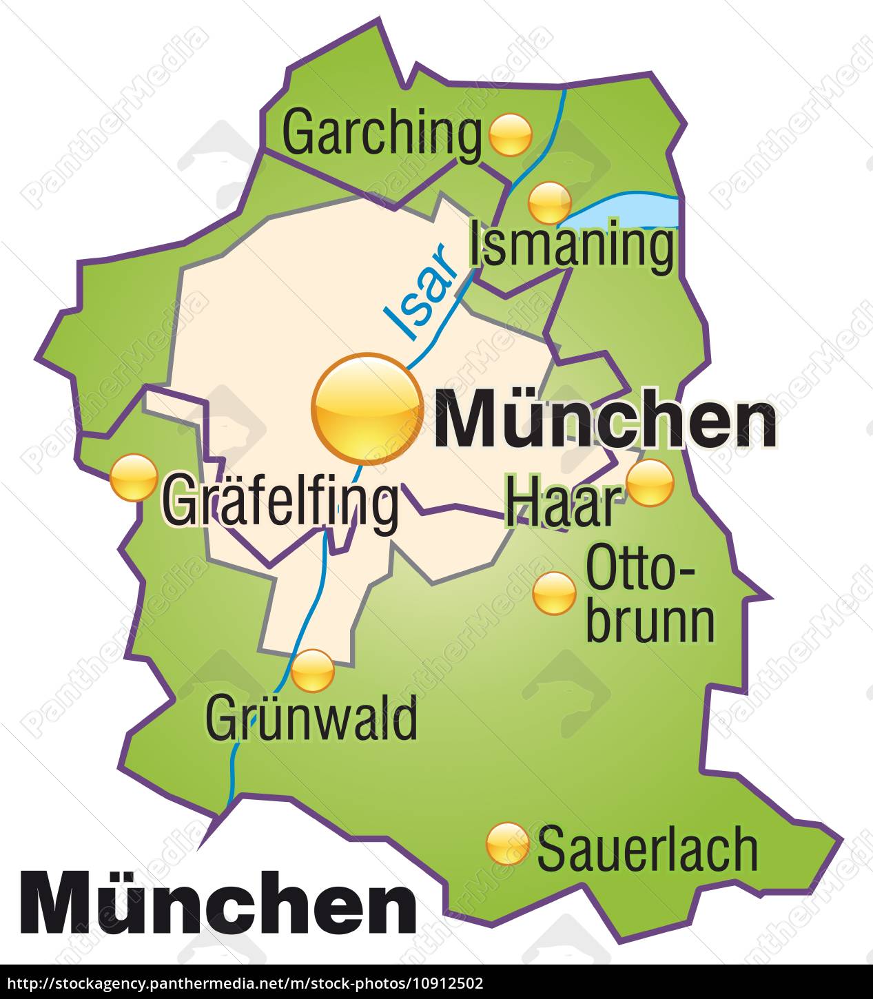 munchen kort Map Of Muenchen As An Overview Map In Green Stock Image 10912502 Panthermedia Stock Agency munchen kort