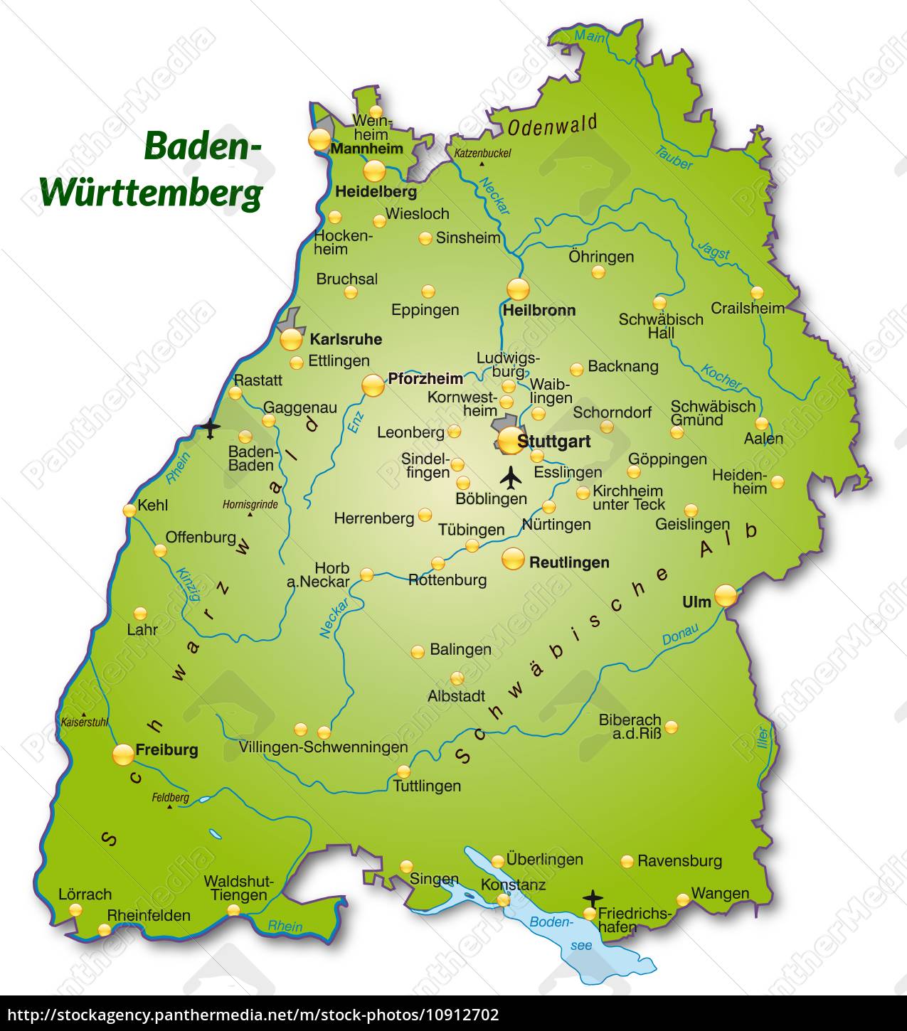 map of baden-wuerttemberg as overview map in green - Stock image