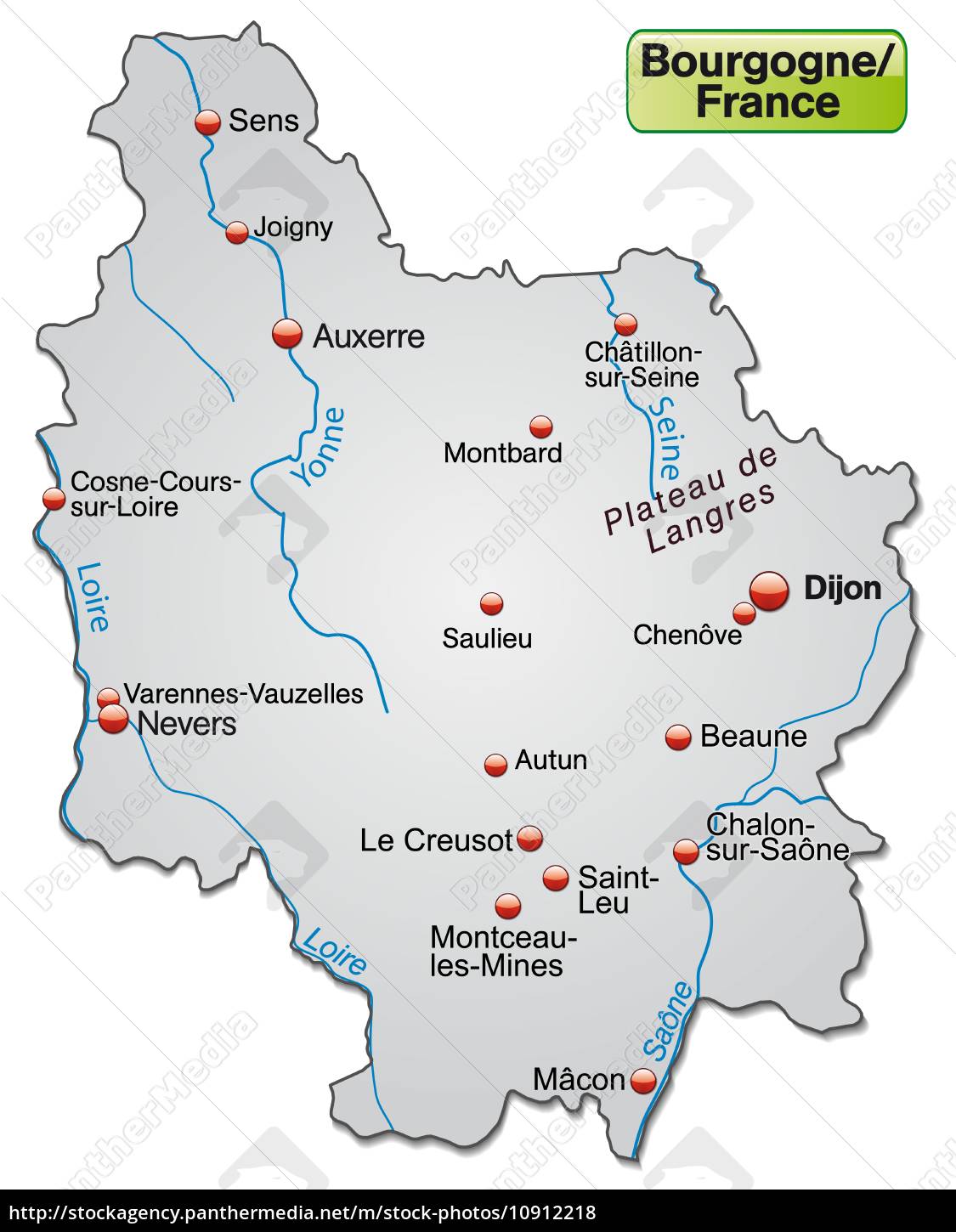 Map of Burgundy as overview map in grey - Royalty free image #10912218 ...