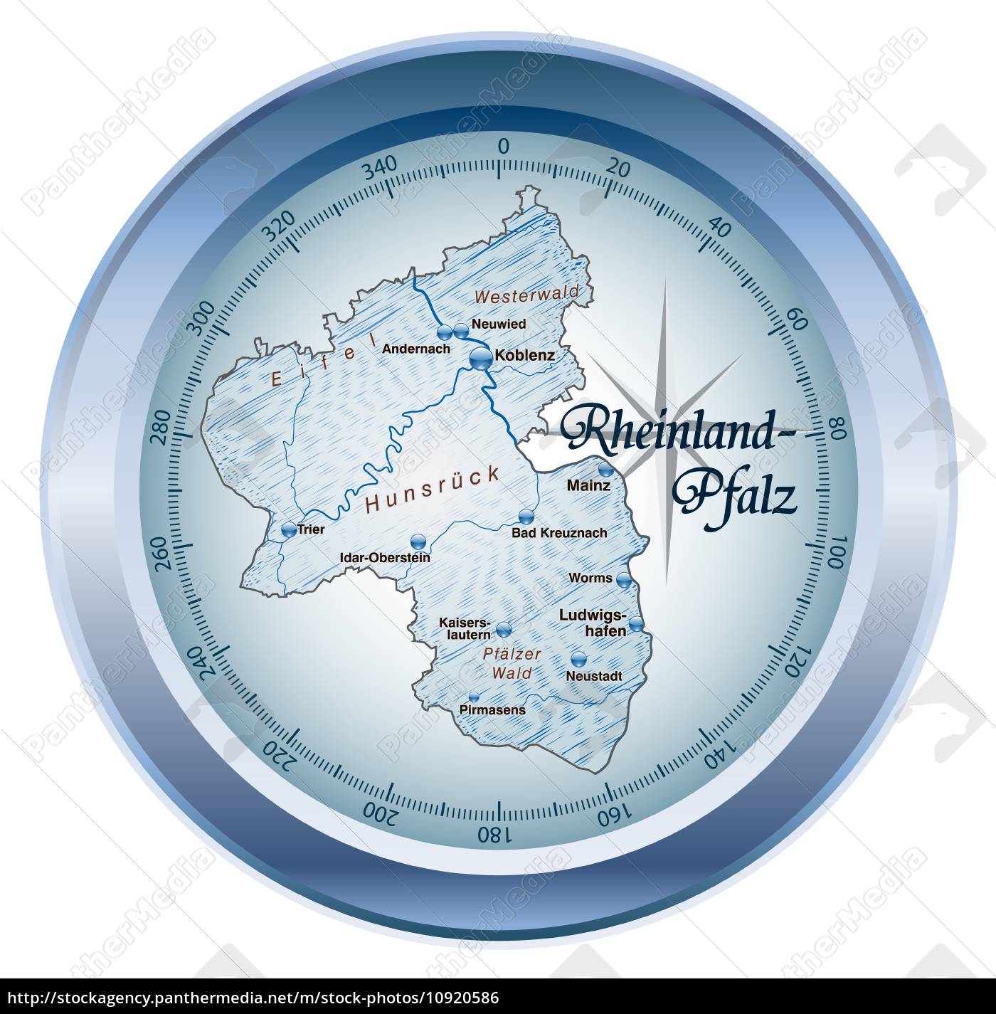 Map Of Rhineland Palatinate As An Overview Map In Blue Stock Image   ~map Of Rhineland Palatinate As An 10920586 High 