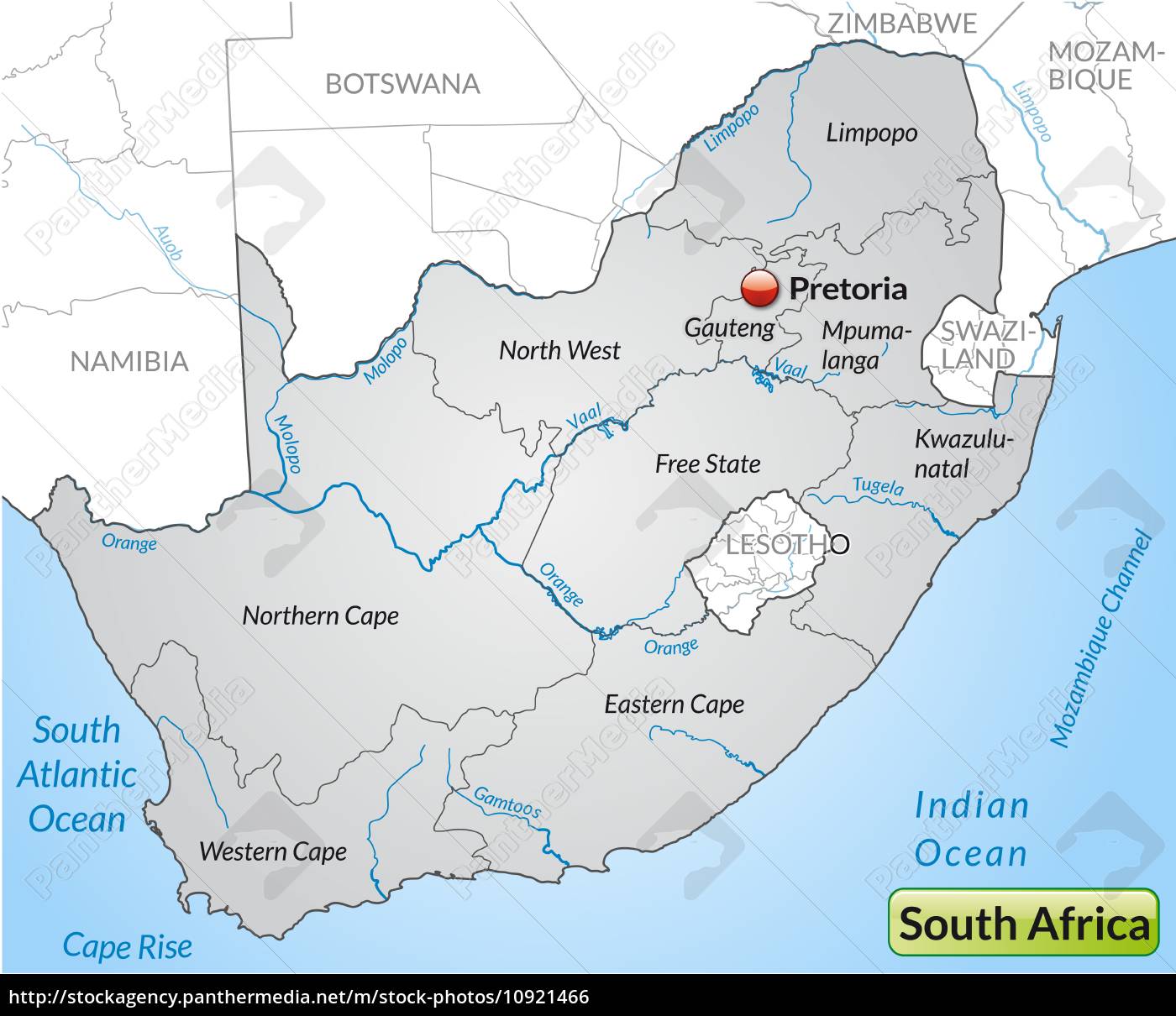 Map of South Africa with borders in grey - Stock image #10921466 ...