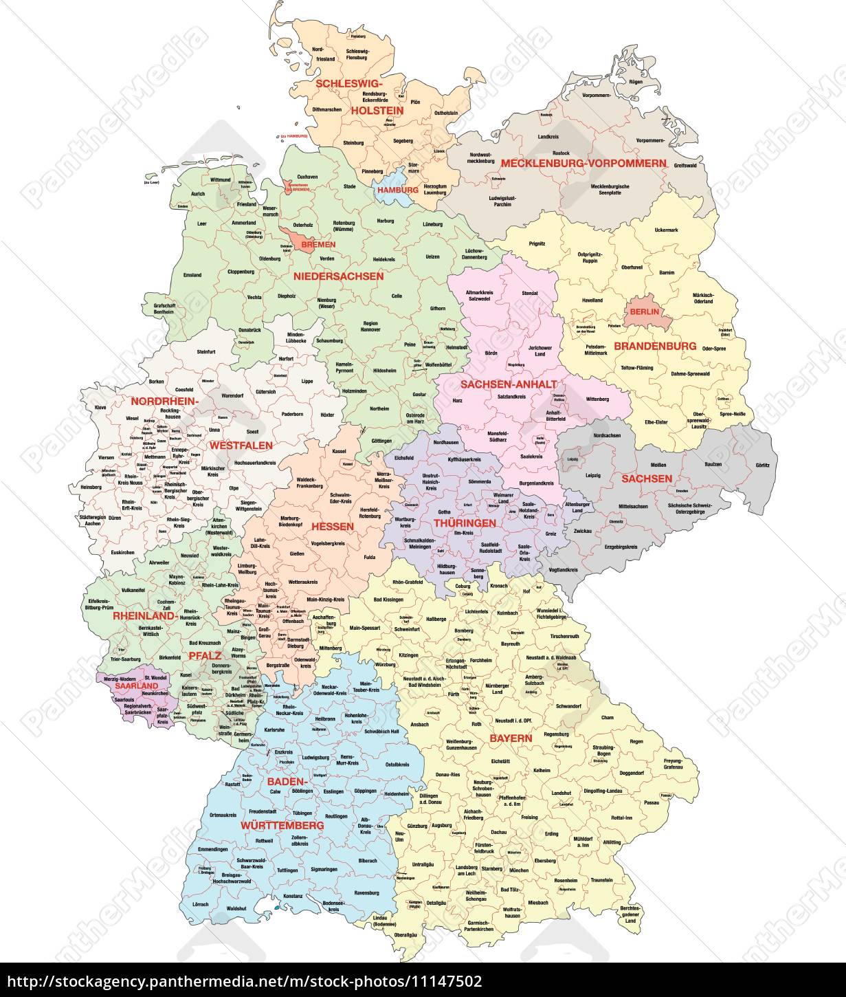 Administrative Map Of Germany Royalty Free Image 11147502 Panthermedia Stock Agency