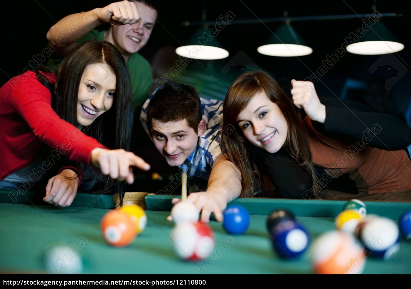 Friends Playing Billiard Royalty Free Photo Panthermedia Stock Agency