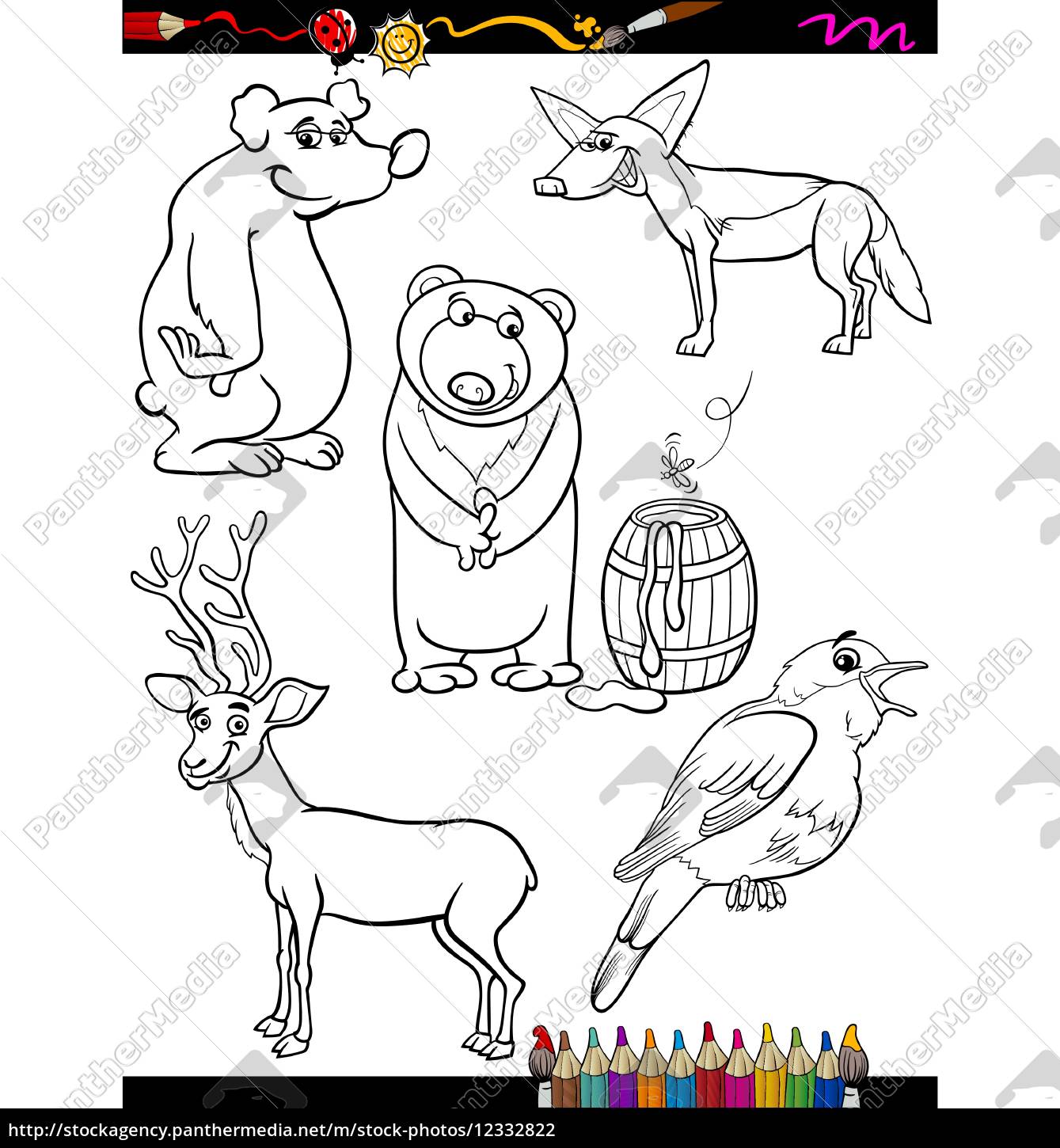 Download Animals Set Cartoon Coloring Page Stock Image 12332822 Panthermedia Stock Agency