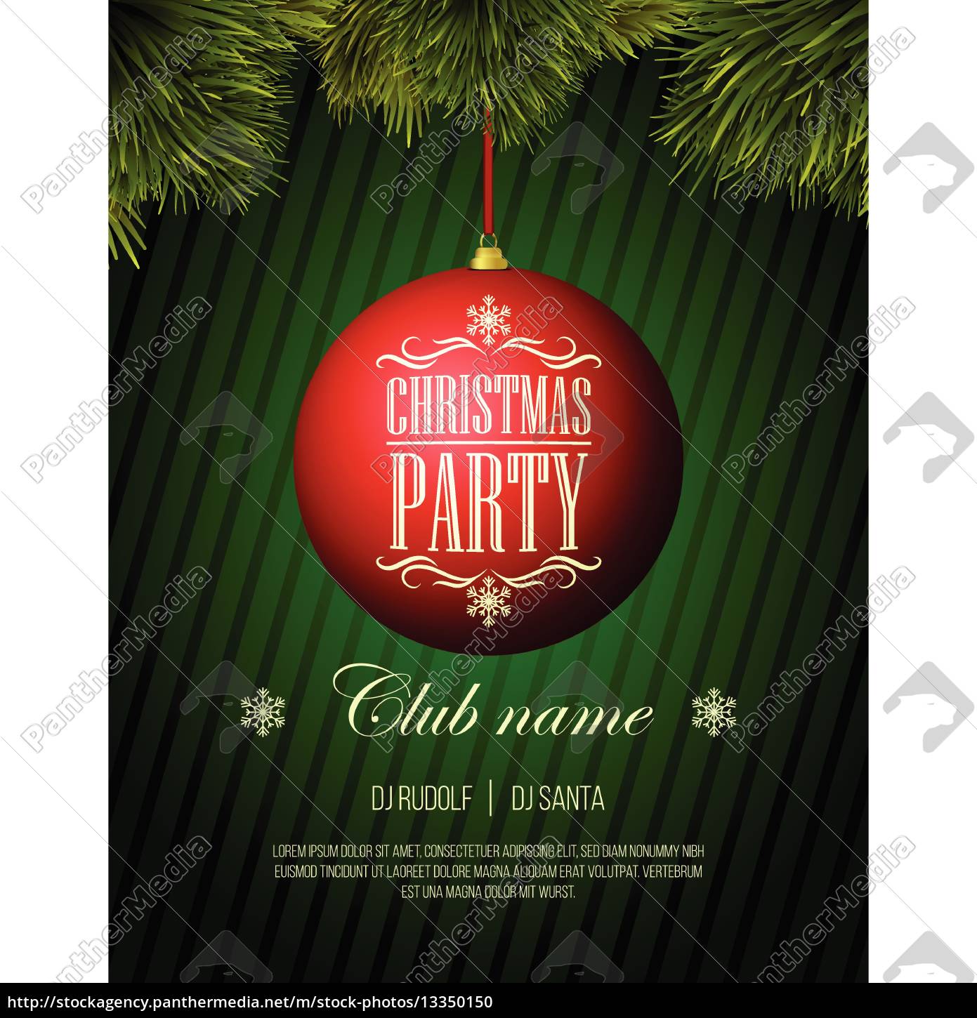 Christmas Party Flyer Template Red Bauble On A Green Royalty Free Image Panthermedia Stock Agency