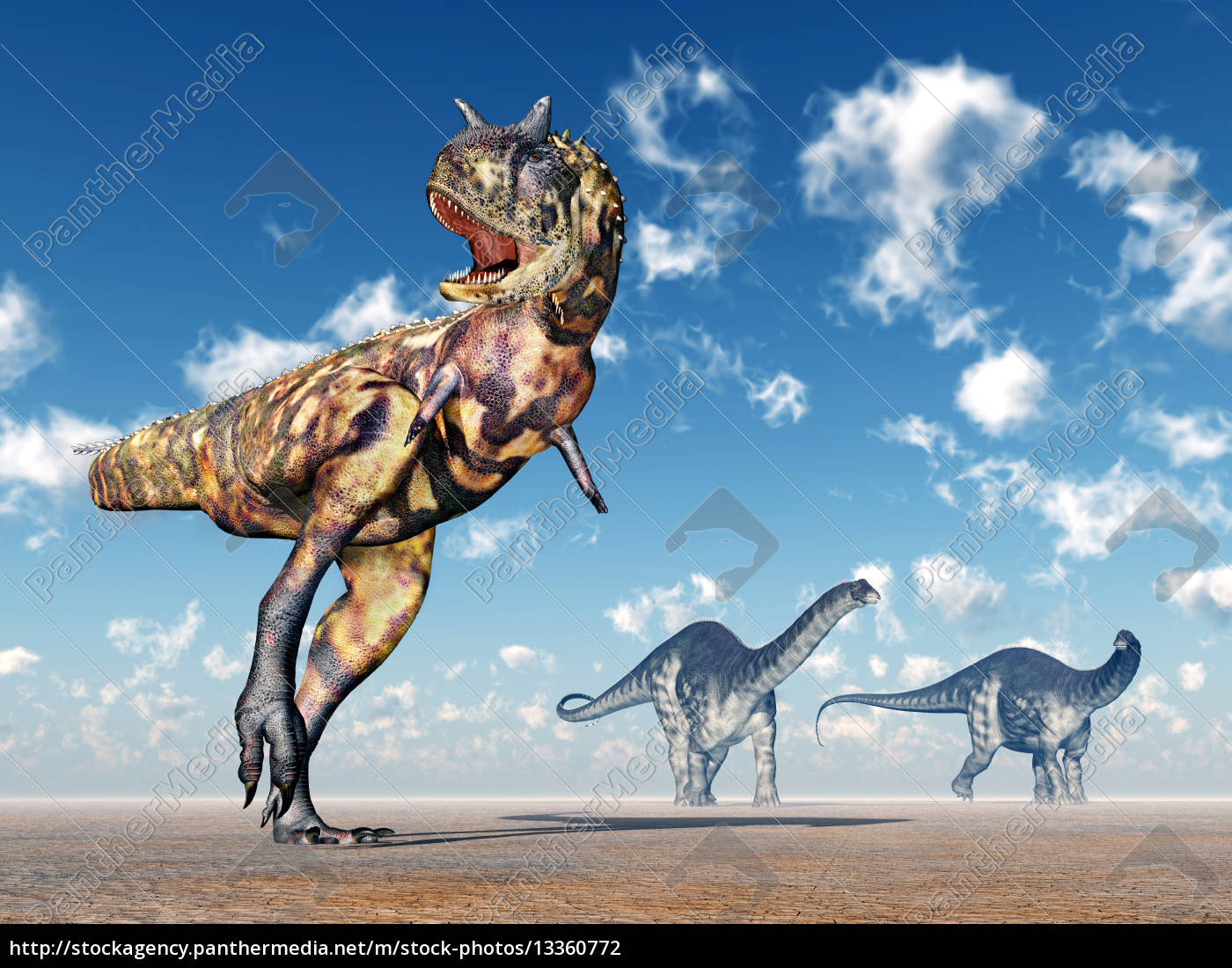 Carnotaurus And Apatosaurus Royalty Free Photo 13360772 Panthermedia Stock Agency