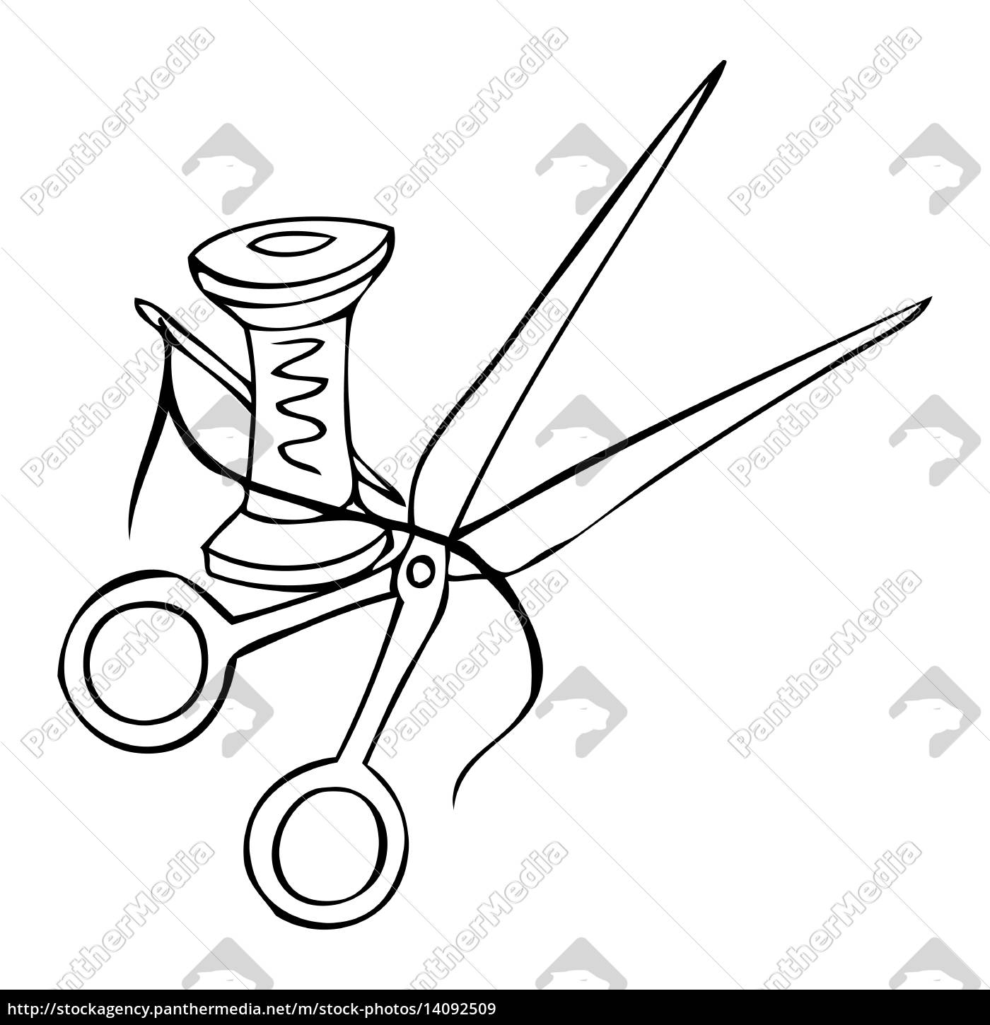 Vector Scissors And Thread On A White Background Royalty Free Image 14092509 Panthermedia Stock Agency