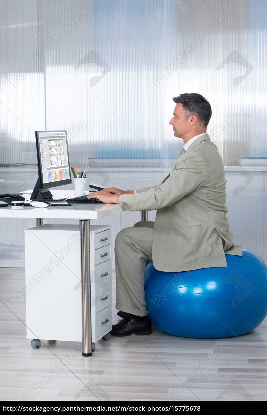 Businessman Using Computer While Sitting On Exercise Stock Image