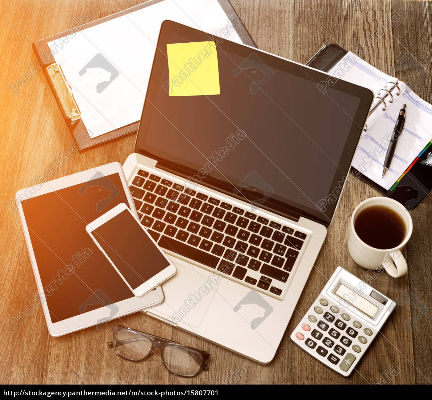 Wood Businessman S Desk In High Definition With Laptop Stock