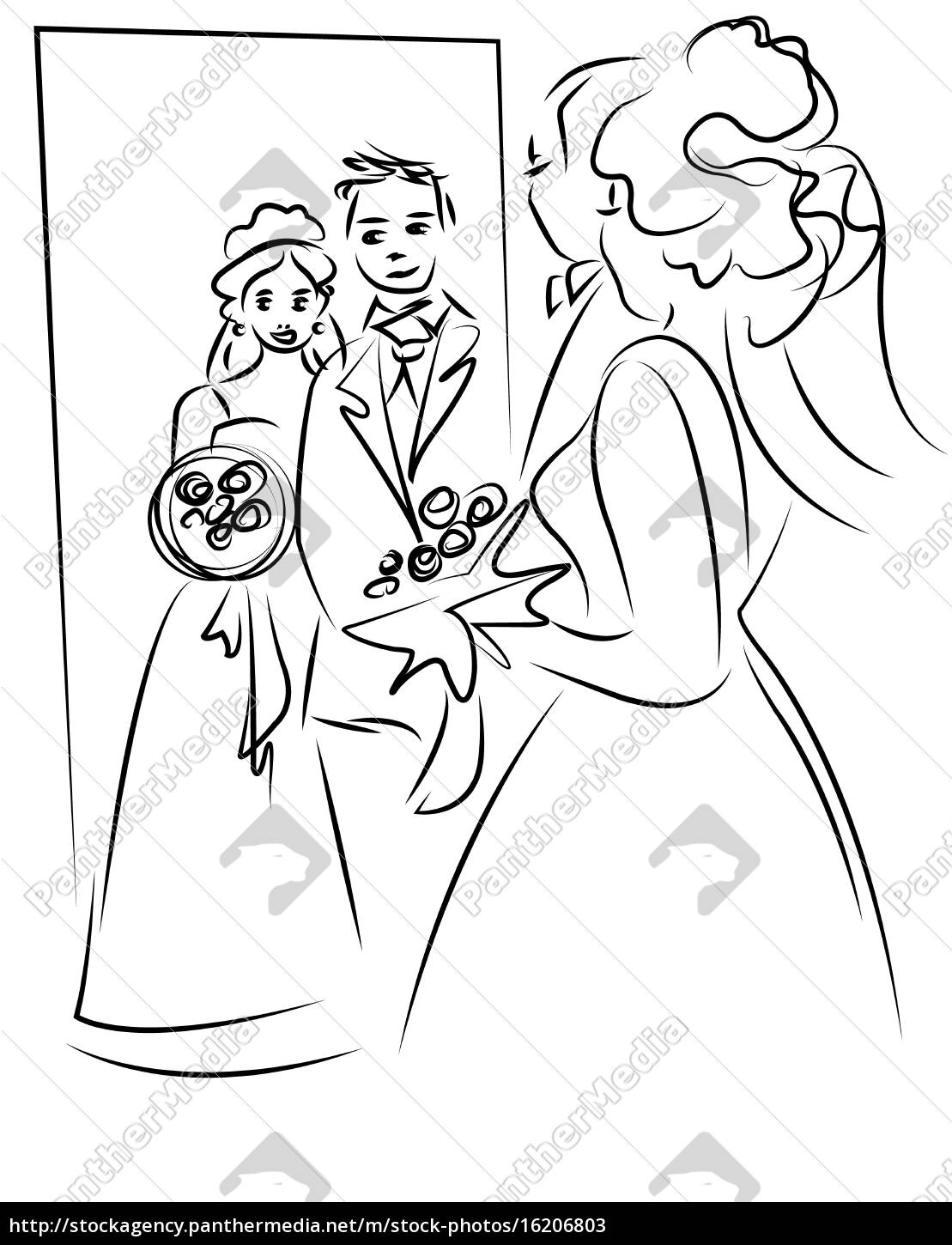 Just Married Couple Cartoon Vector Looking The Mirror Stock Photo 16206803 Panthermedia Stock Agency