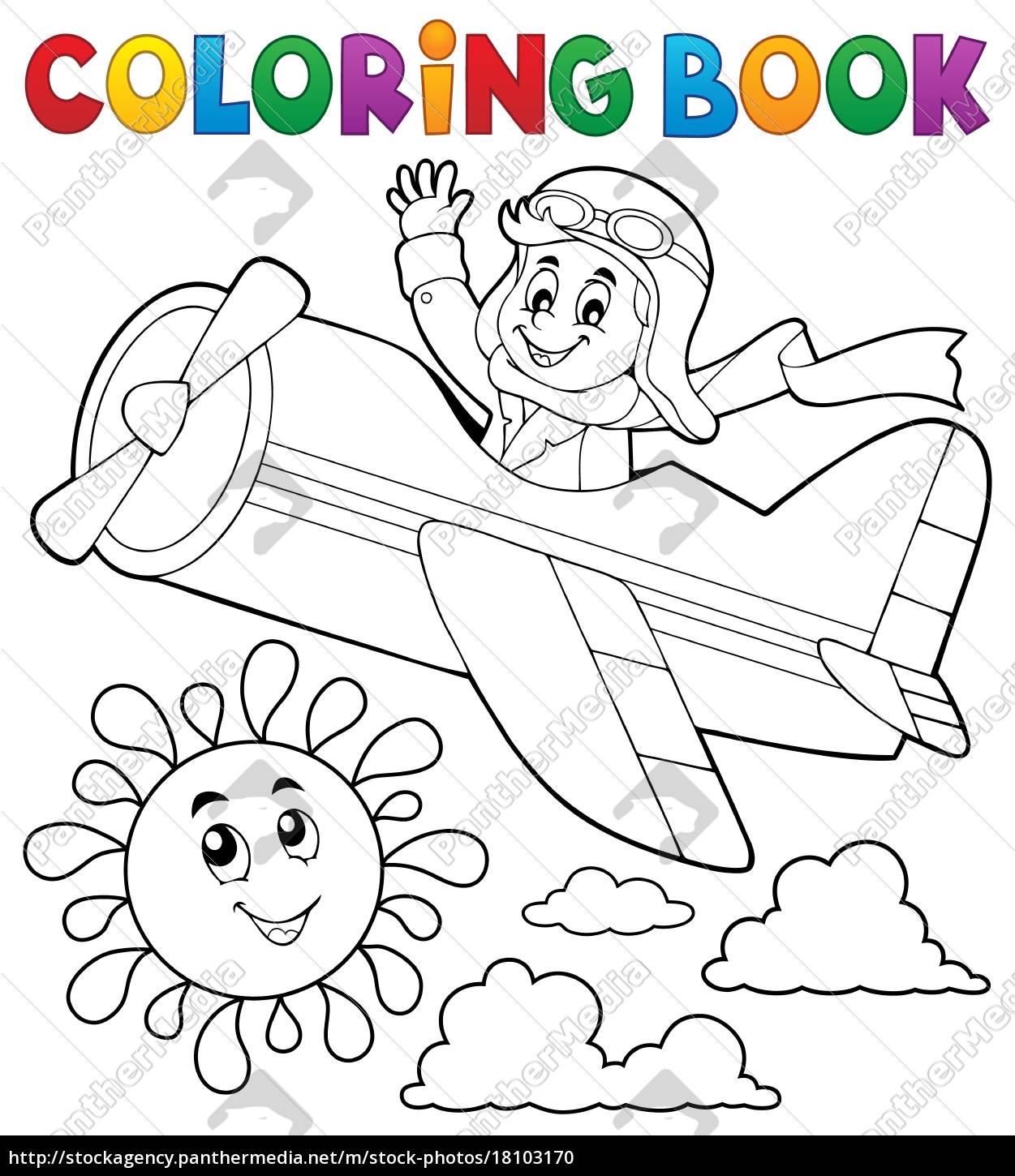 Coloring book pilot in retro airplane   Royalty free image ...