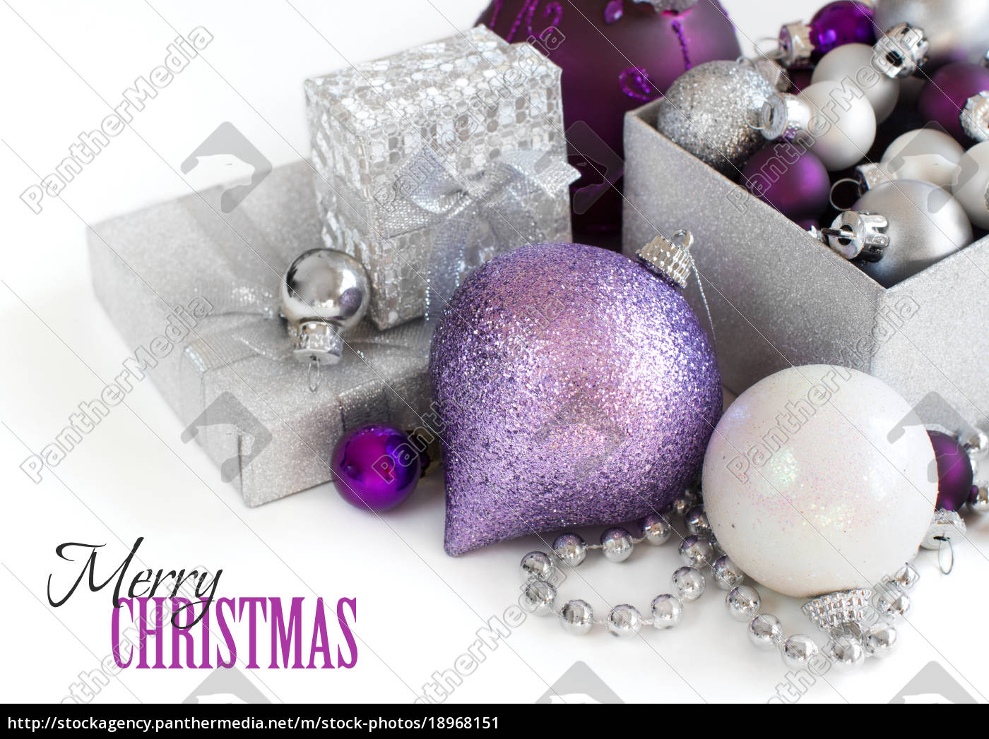 Silver And Purple Christmas Ornaments Border Royalty Free Image