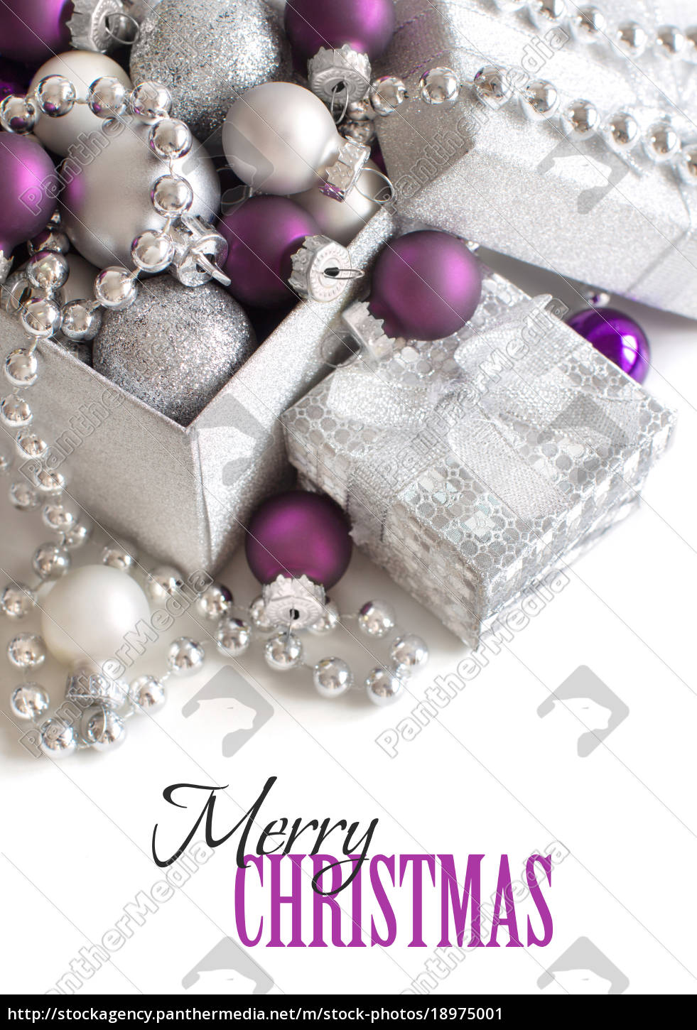 Silver and purple Christmas ornaments border - Stock Photo #18975001