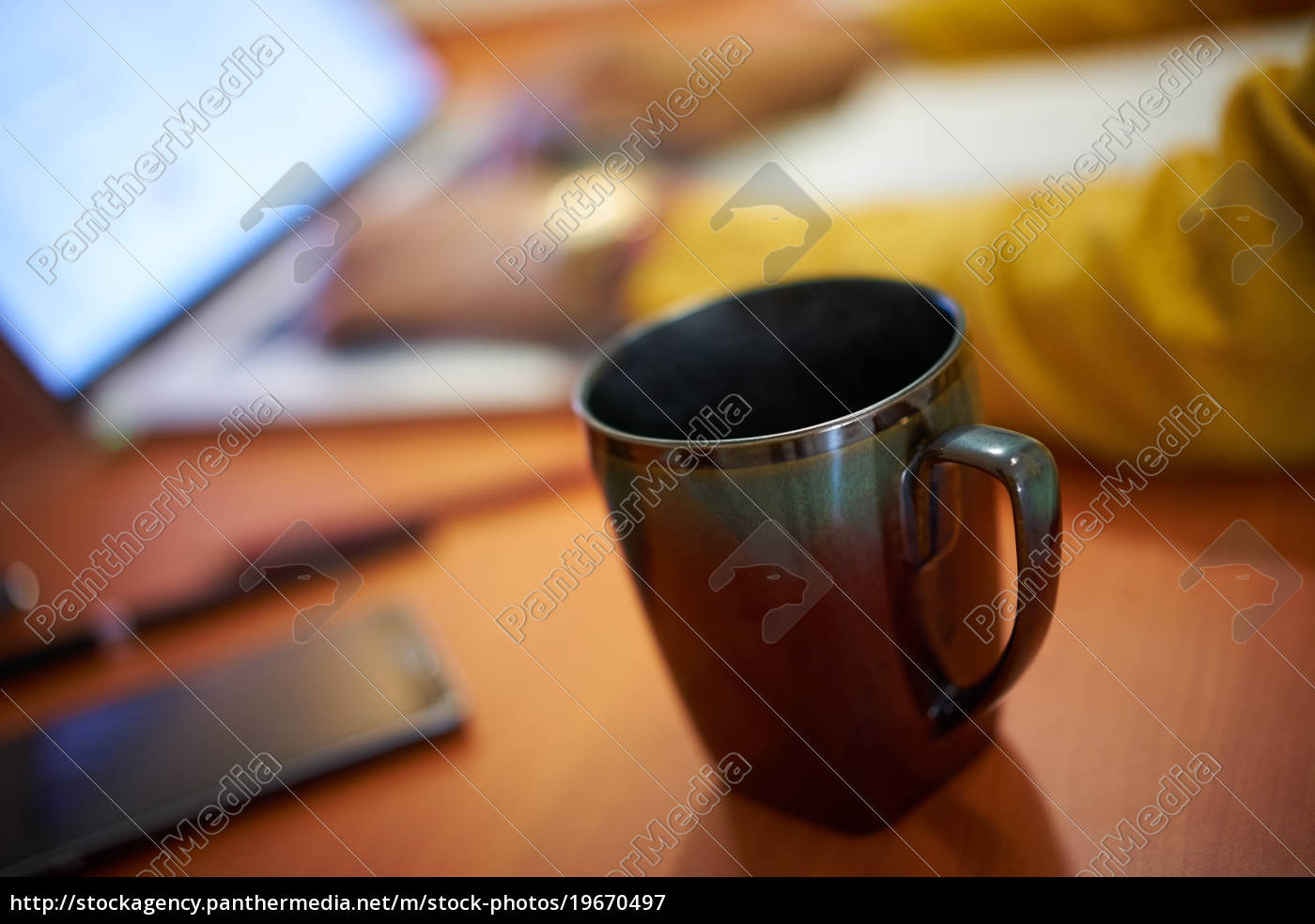 Coffee Cup On Desk College Student Studying At Night Stock Photo