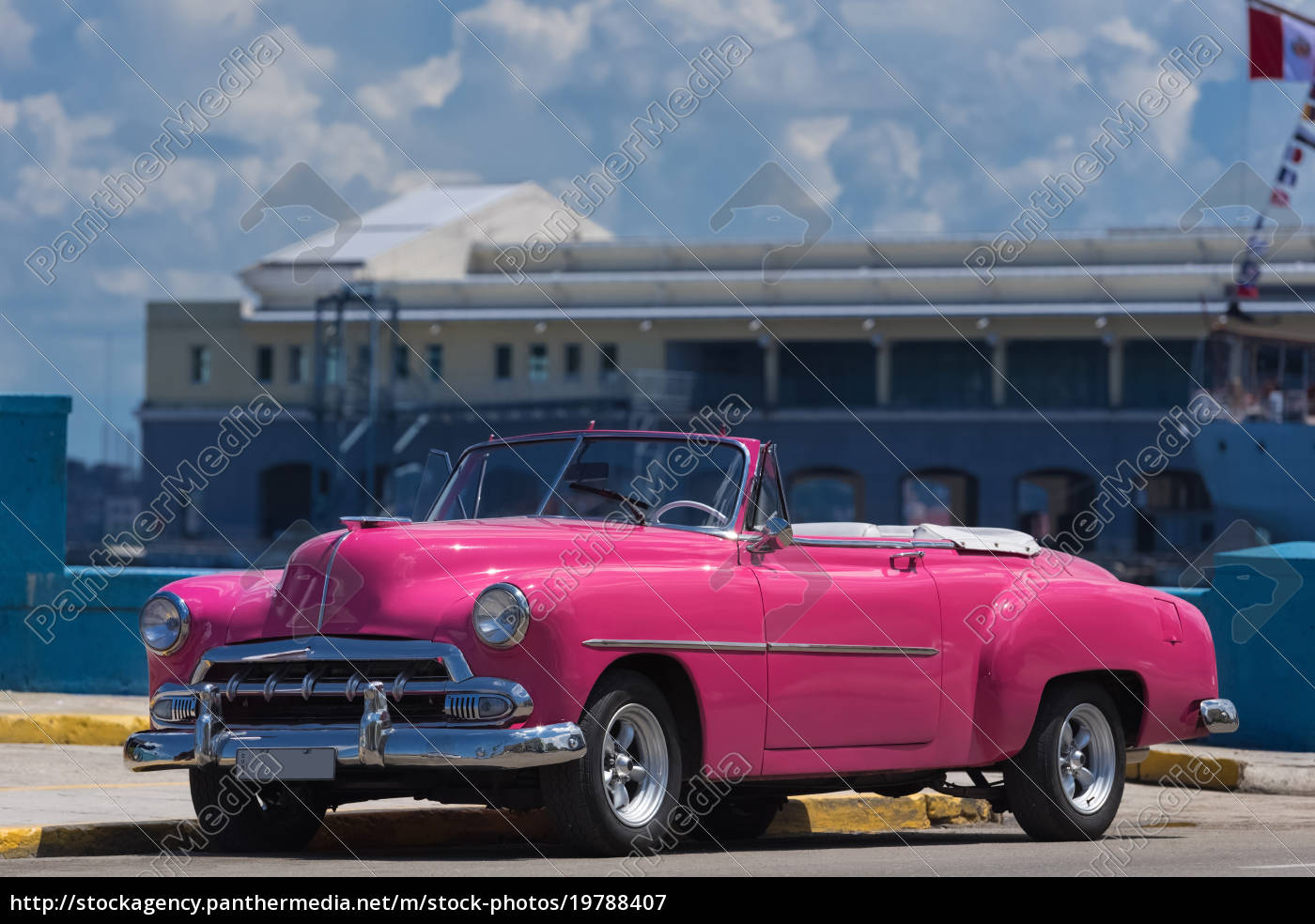 Pink American Chevrolet Cabriolet Oldtimer Parks In Stock Photo Panthermedia Stock Agency