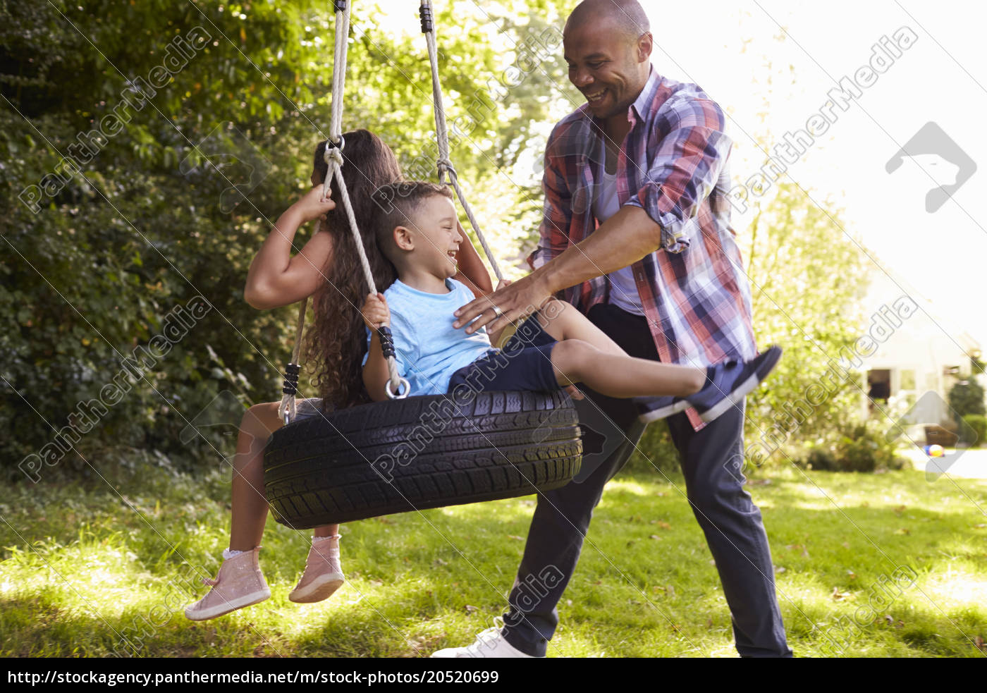 Father Pushing Children On Tire Swing In Garden Royalty Free Image 5699 Panthermedia Stock Agency