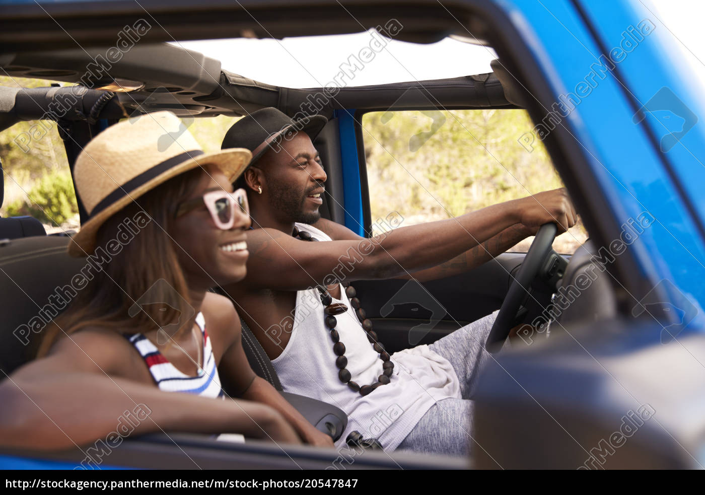 Couple Driving Open Top Car On Country Road Stock Photo Panthermedia Stock Agency