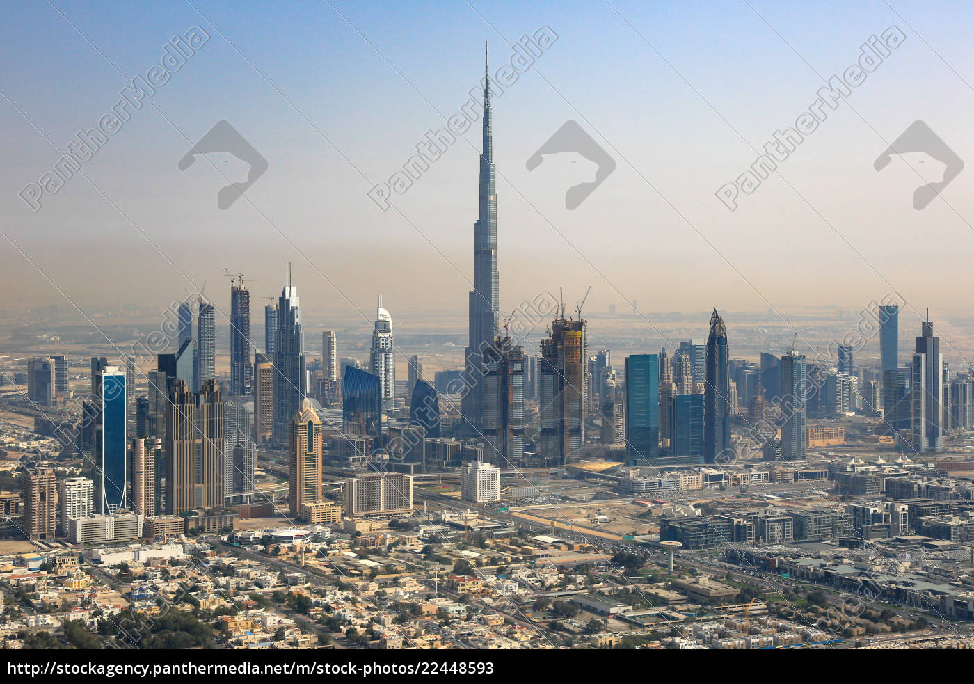 Dubai Skyline Burj Khalifa Downtown Aerial Aerial View Stock Photo Panthermedia Stock Agency