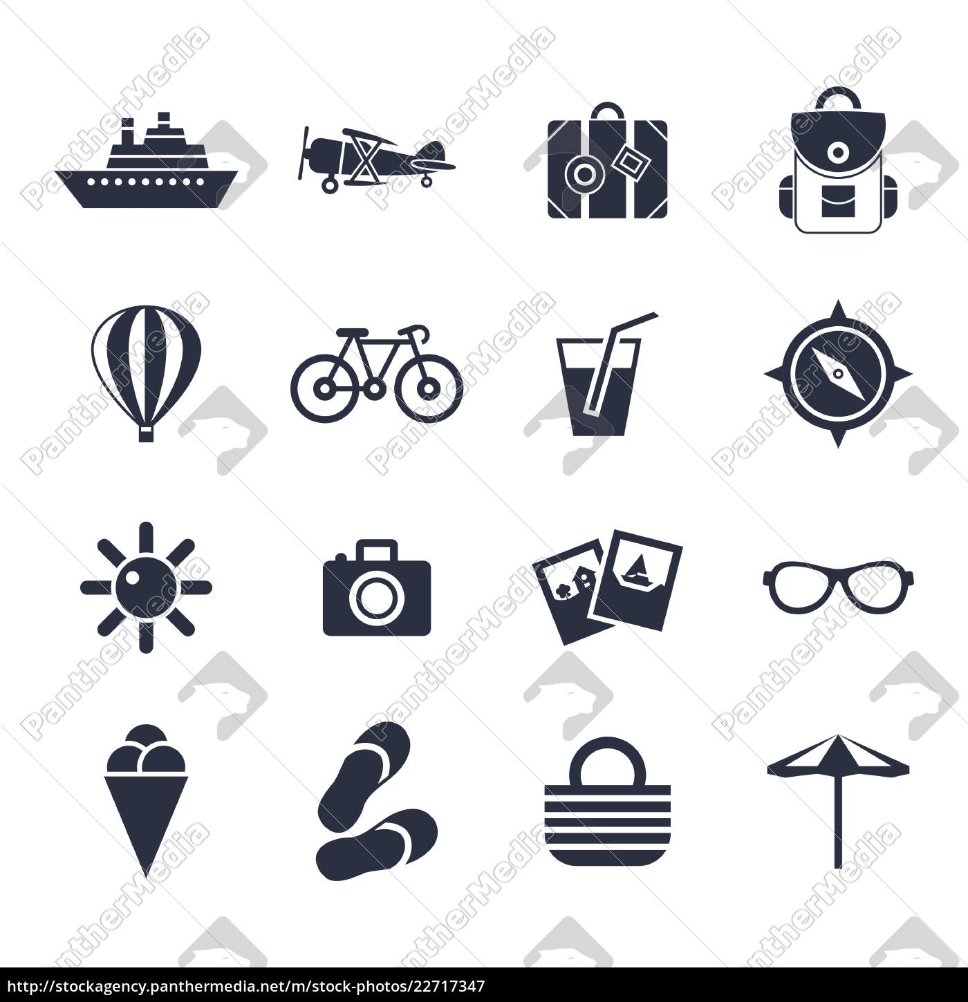 Royalty Free Vector 22717347 Digital Vector Black Beach Travel Icons Set With Drawn